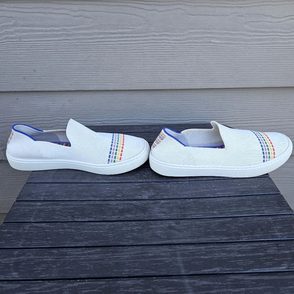 Rothys The Kid Rainbow White Sneaker Slip On Shoes Youth Girls Size 4
